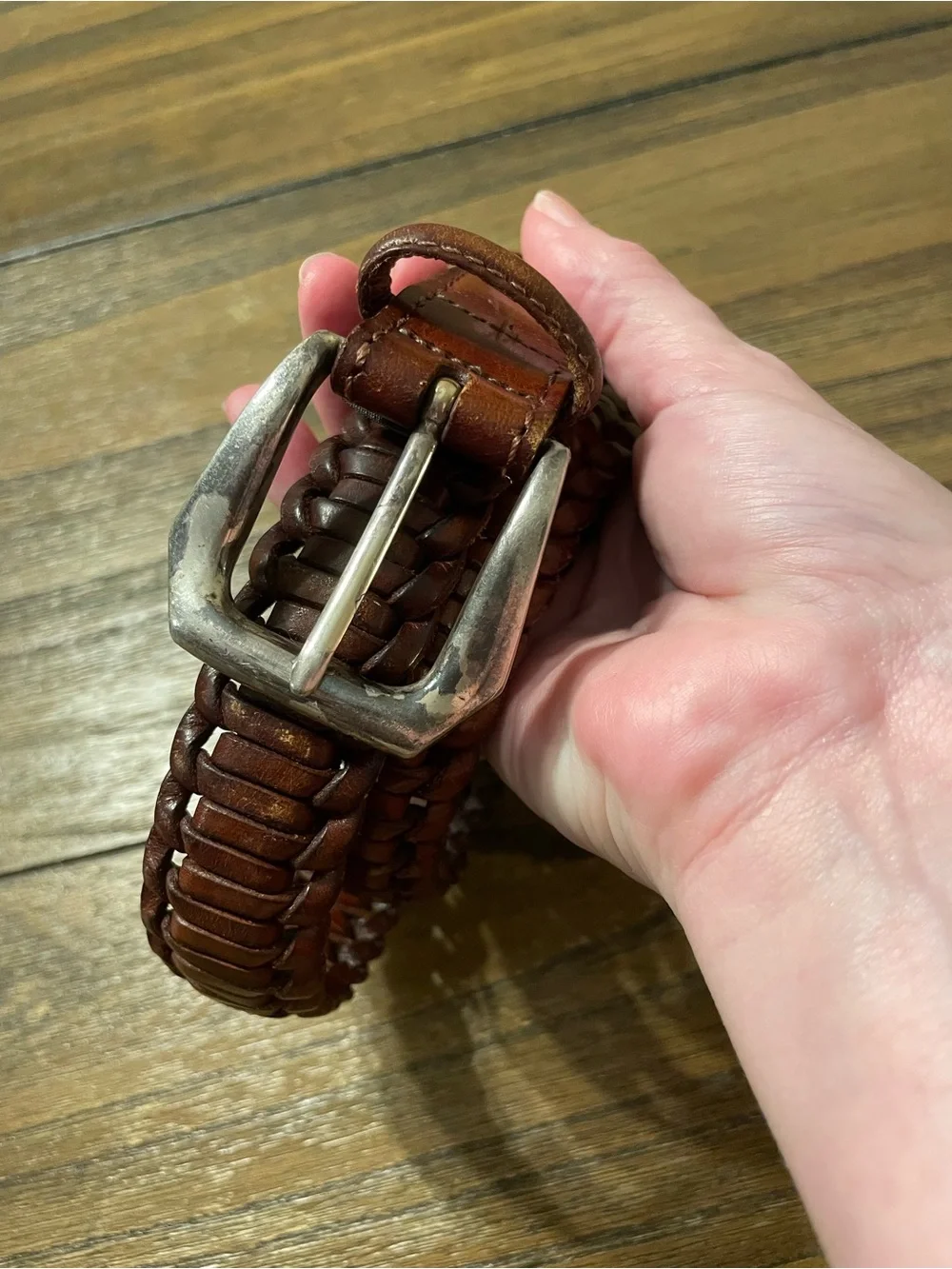 Brighton Men’s 38 Brown Woven Leather Belt Silver Buckle Equestrian Preppy USA